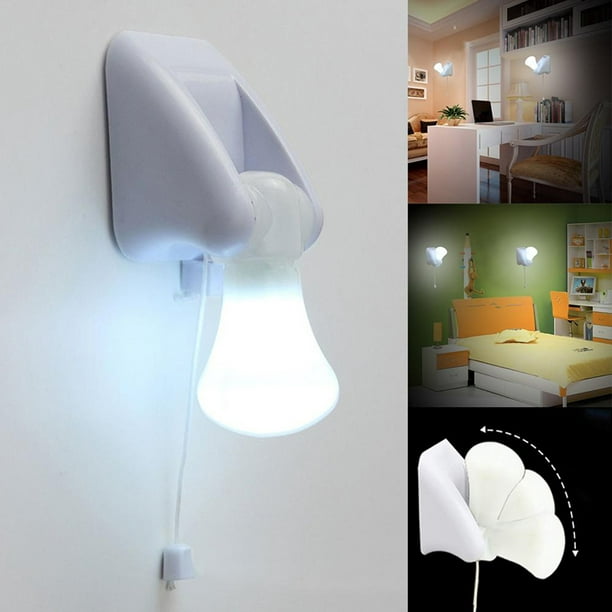 LED Pull Night Battery Light Lamp Rotatable Wall Socket Baby Kid Bedside Decor